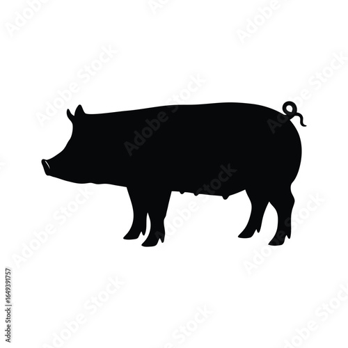 Black Silhouette of a Pig on White Background Animal Illustration for Farm or Butcher Shop Designs