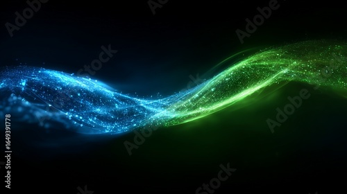Intertwining Digital Light Streams in Blue and Green on Futuristic Background