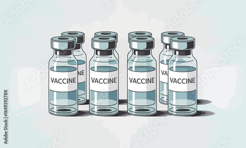 Collection of Glass Vaccine Vials with Blue Liquid and Labels