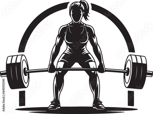Silhouette of a woman performing a deadlift with a barbell and weights weightlifting