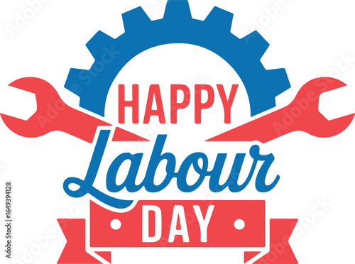 Happy Labour Day Vector with Gear and Wrench Icons