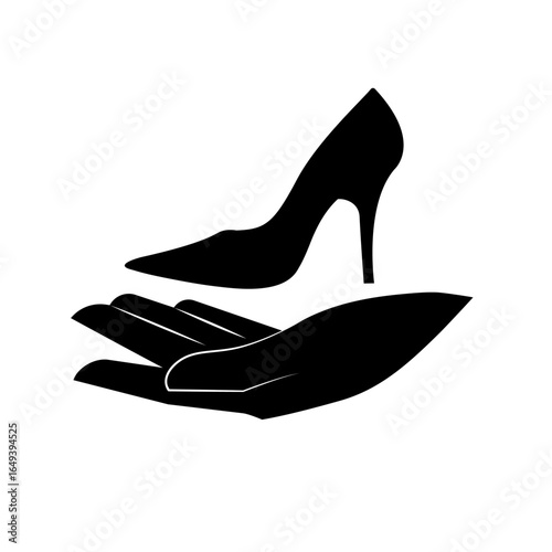 Icon of a shoe and a hand. Black silhouette.