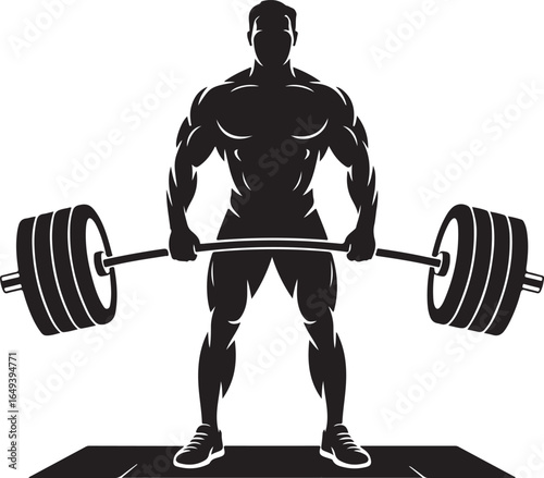 Silhouette of a muscular man lifting a barbell on a white background bodybuilder weightlifting