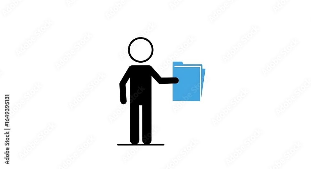 Stick figure holding document folder, simple flat design illustration isolated on white background Stick figure holding document folder, simple flat design illustration isolated on white background