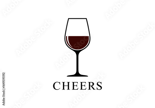 A glass of red wine with the word cheers, isolated on white background