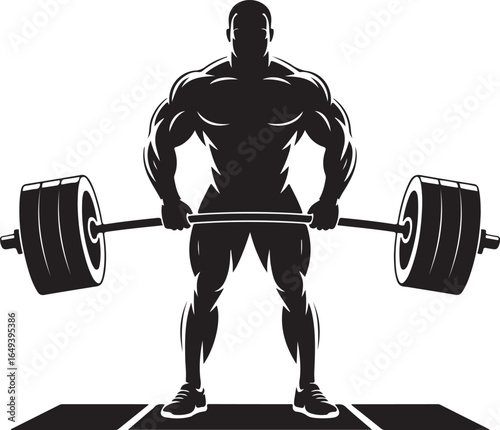 Black silhouette of a muscular man performing a deadlift with a barbell fitness muscle