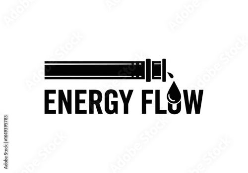 Energy flow text with drop from pipe isolated on white background