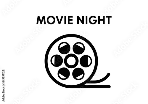 Movie night film reel entertainment isolated on white background