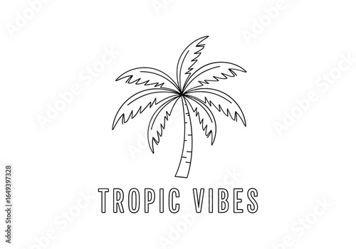 Palm tree with tropic vibes text, isolated on white background