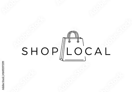 Shop local text with shopping bag isolated on white background