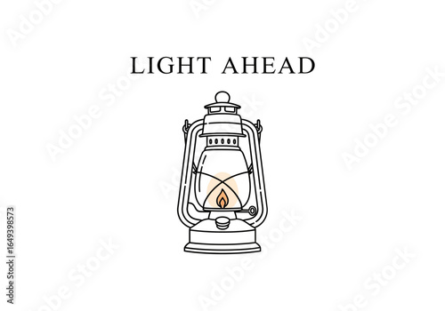 Vintage kerosene lantern with the words light ahead isolated on white background