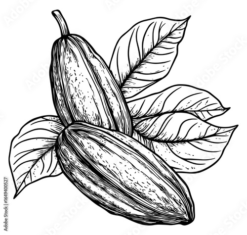 Cacao Beans Sketch Vector Illustration. Cacao Seeds Line Art Illustration.