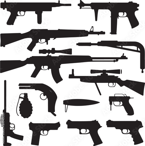 Silhouette collection of various firearms and a grenade pistol rifle