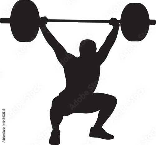 Silhouette of a person performing a squat with a barbell overhead weightlifting