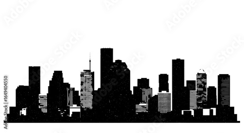 Houston Skyline Vector Black White Retro Poster