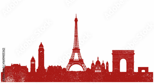 Vintage Paris Skyline Vector Red Silhouette