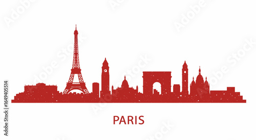 Vintage Paris Skyline Vector Red Silhouette