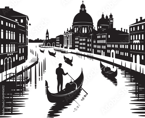 Venetian canal scene with gondolas and iconic architecture