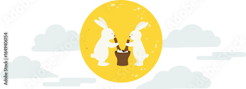 Moon Bunny Under the Full Moon – Illustration of Korean Chuseok and Harvest Festival
