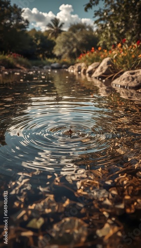 Gentle Ripple on a Calm Pond with Soft Reflections