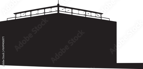 Modern building silhouette with rooftop railing detail