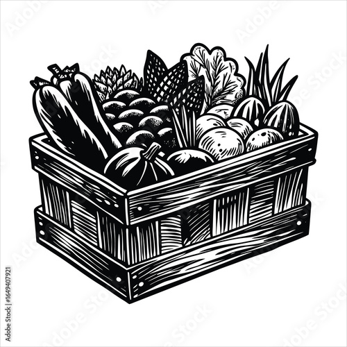 A rustic crate filled with freshly harvested gardens