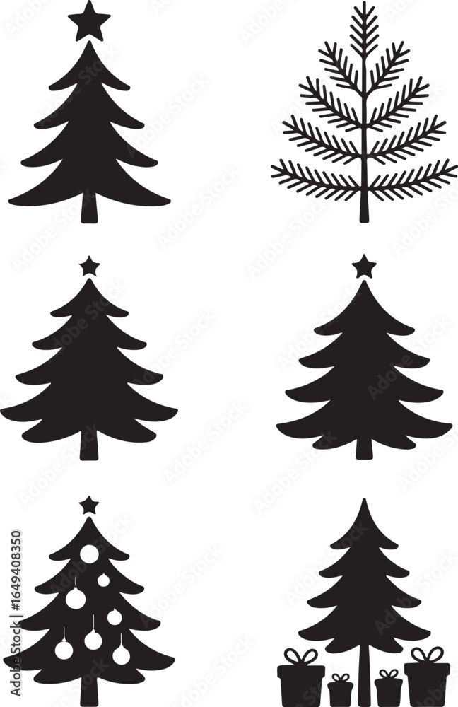Obraz premium Festive Christmas trees with gifts, festive holiday icons