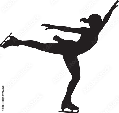 Graceful figure skater performing a dynamic pose on ice