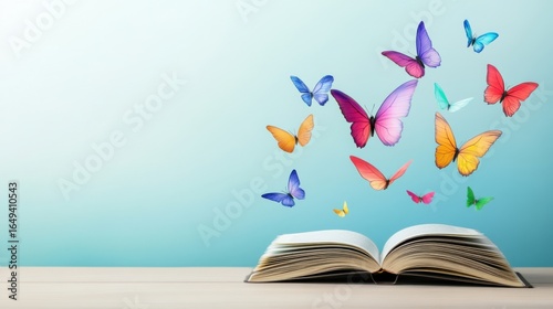 Magical Transformation with Colorful Butterflies and Open Book