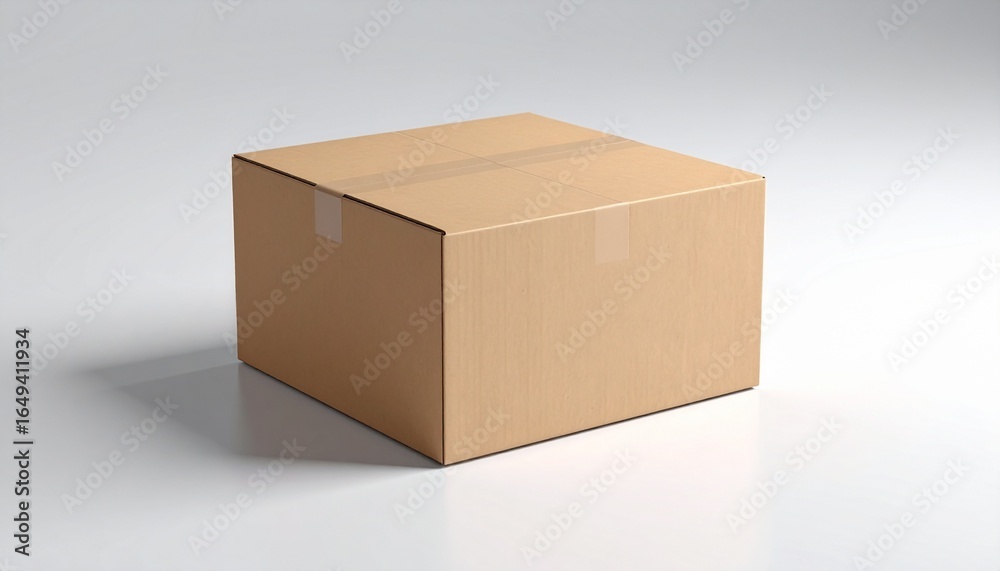 A single, closed, brown cardboard box sits on a white surface, casting a soft shadow. A single, closed, brown cardboard box sits on a white surface, casting a soft shadow.