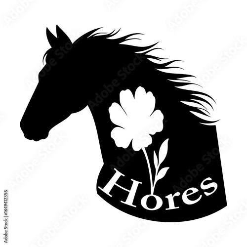 Horse silhouette flower, elegant equine head vector clipart