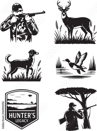 Skilled hunter pursues game with dog and rifle