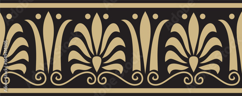 Vector gold and black seamless classic greek ornament. Endless European pattern. Border, frame Ancient Greece, Roman Empire.
