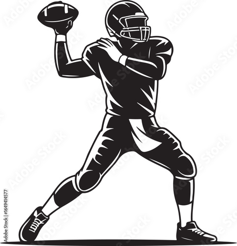 Dynamic football quarterback throwing ball action pose
