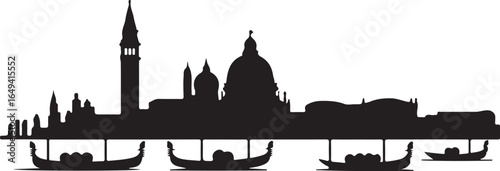 Venice iconic skyline with gondolas silhouette