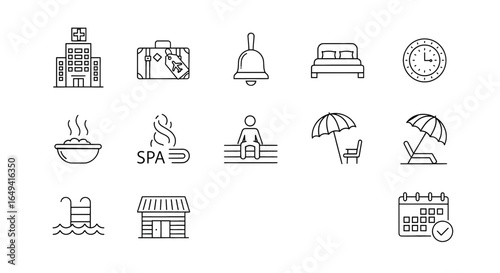 travel-related icons. icons include symbols for travel, holiday, hotel, vacation, tourism, beach, maps, plane, suitcases and more