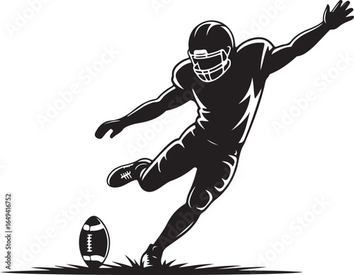 Dynamic football player kicking ball action silhouette sport