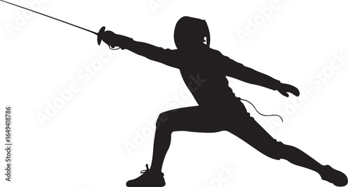 Dynamic fencer lunging with sword in silhouette
