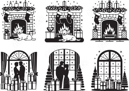 Cozy Christmas scenes fireside and by the window