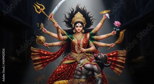 The Divine Goddess Durga Vanquishing Evil Forces