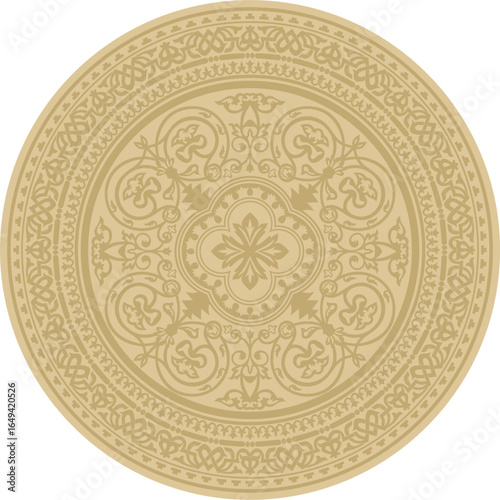 Vector golden round classic byzantine ornament. Circle, ring, border, Ancient Greece, Eastern Roman Empire frame. Decoration of the Russian Orthodox Church
