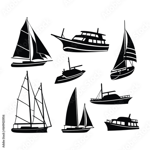 sailing ship and boat vector Silhouette 