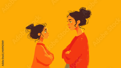 Stylized Digital Painting of Mother and Daughter Facing Each Other