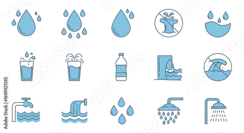 icons of water, drop, drinking water, rain, splash, glass of water, h2o, bottle of water, wave, sparkling water, hot water, save water