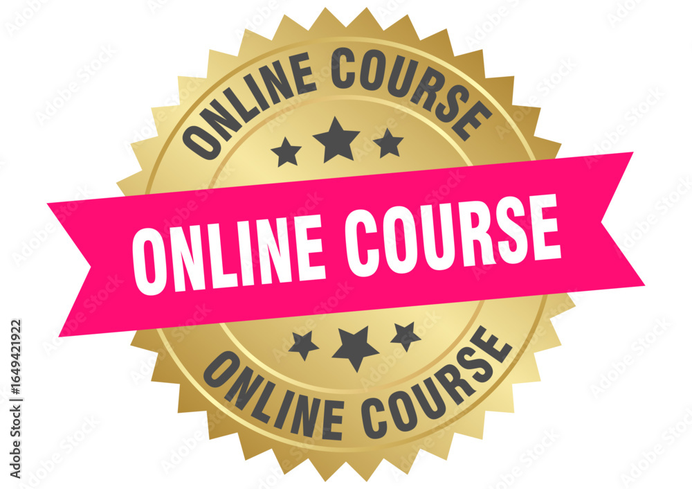 Obraz premium online course. online course round pink and gold label isolated on transparent background
