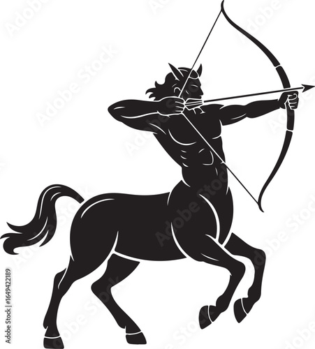Mythical centaur archer aims bow, ready to strike