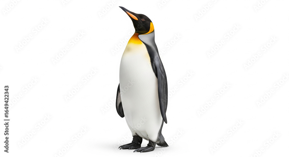 Fototapeta premium Majestic King Penguin standing and looking up, isolated transparent background