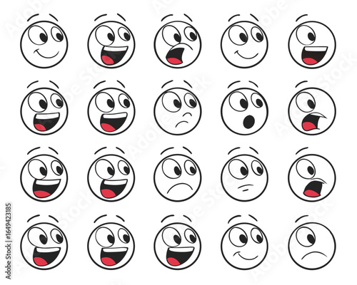 Collection of various cartoon faces with different emotions and expressions