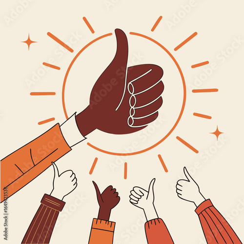 People giving thumbs up in approval and agreement together