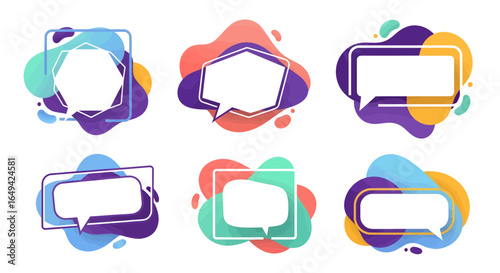 Set of modern organic shapes, Fluid vector trendy elements, Template graphics, geometric speech bubbles, banners with frames to put your own text